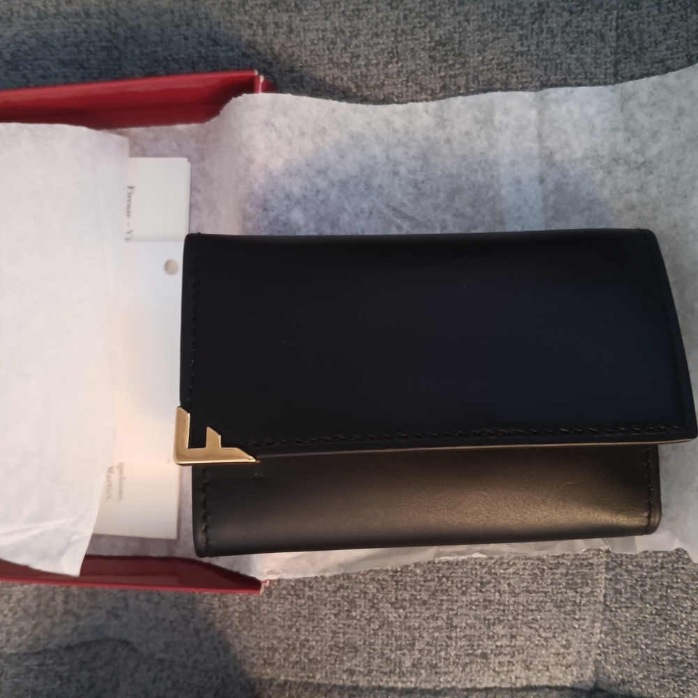 Black Leather Wallet with Gold Accent